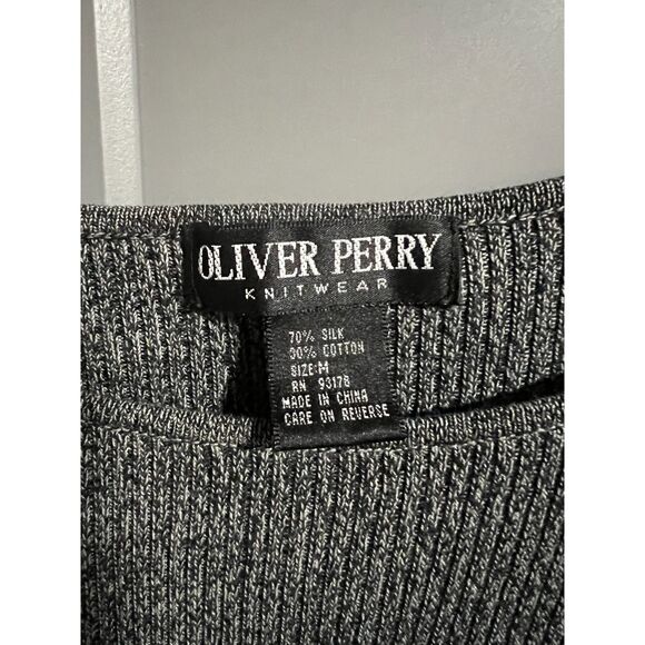 Oliver Perry Knitwear Women Silk Blend Ribbed 3/4 Sleeve Stretchy Shirt Gray Med - Picture 3 of 3